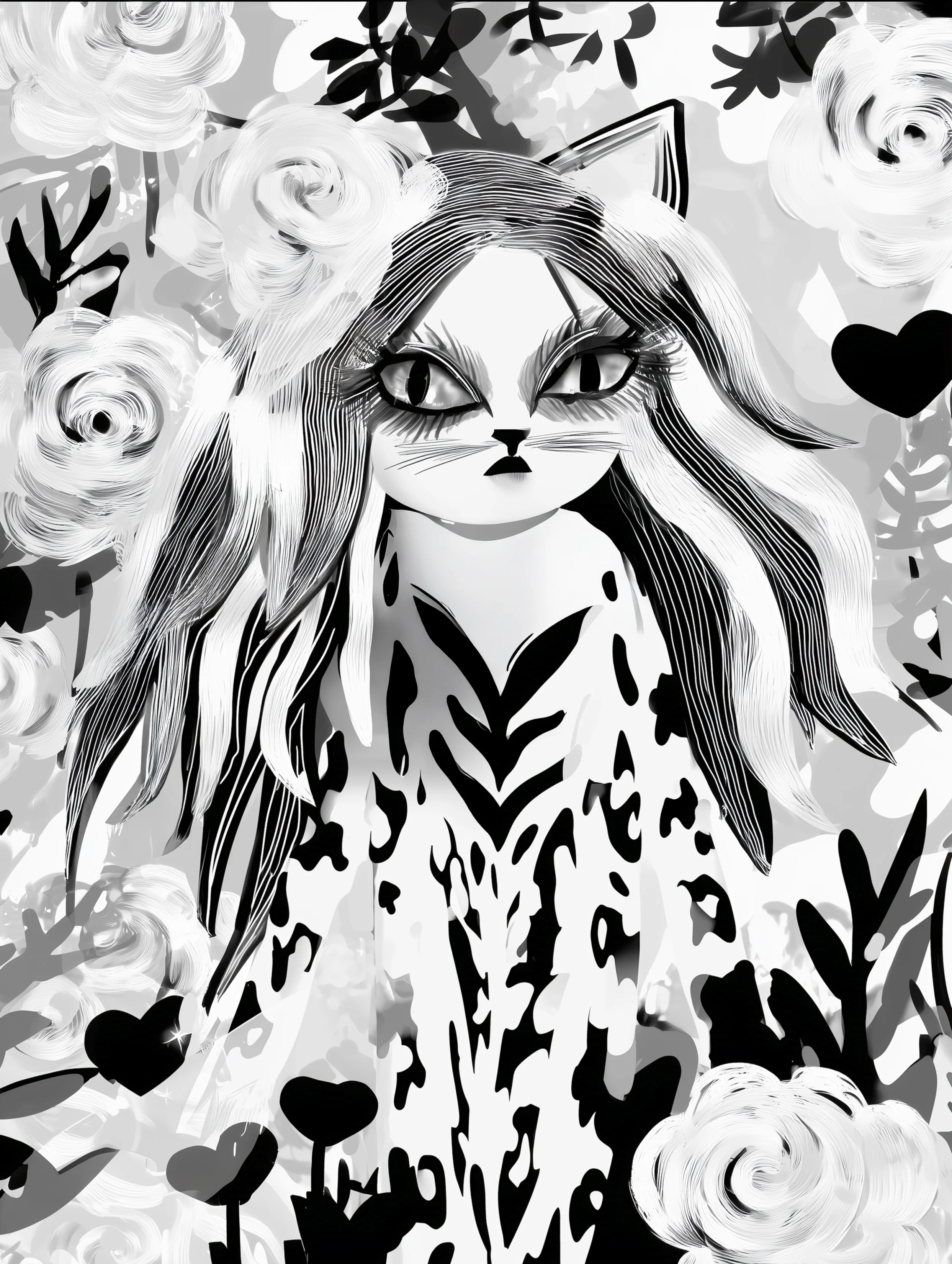 Free printable kitten coloring page featuring snooty cat with highlight hair